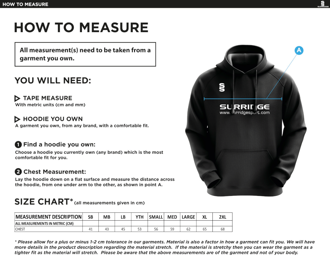 St Annes CC - Blade Hoodie - Size Guide