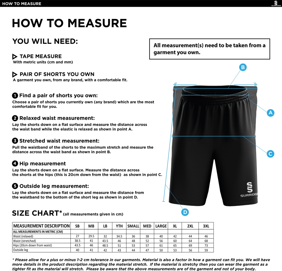 St Annes CC - Leisure Short - Size Guide