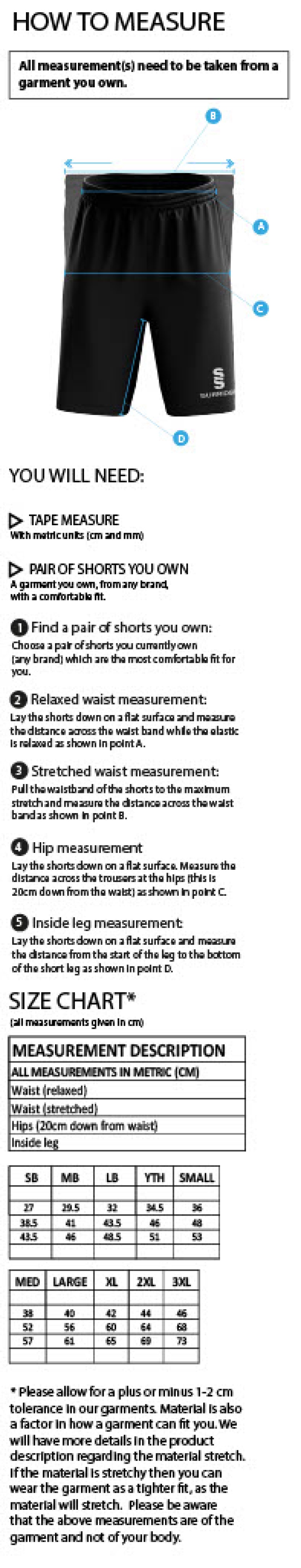 St Annes CC - Women's Leisure Short - Size Guide