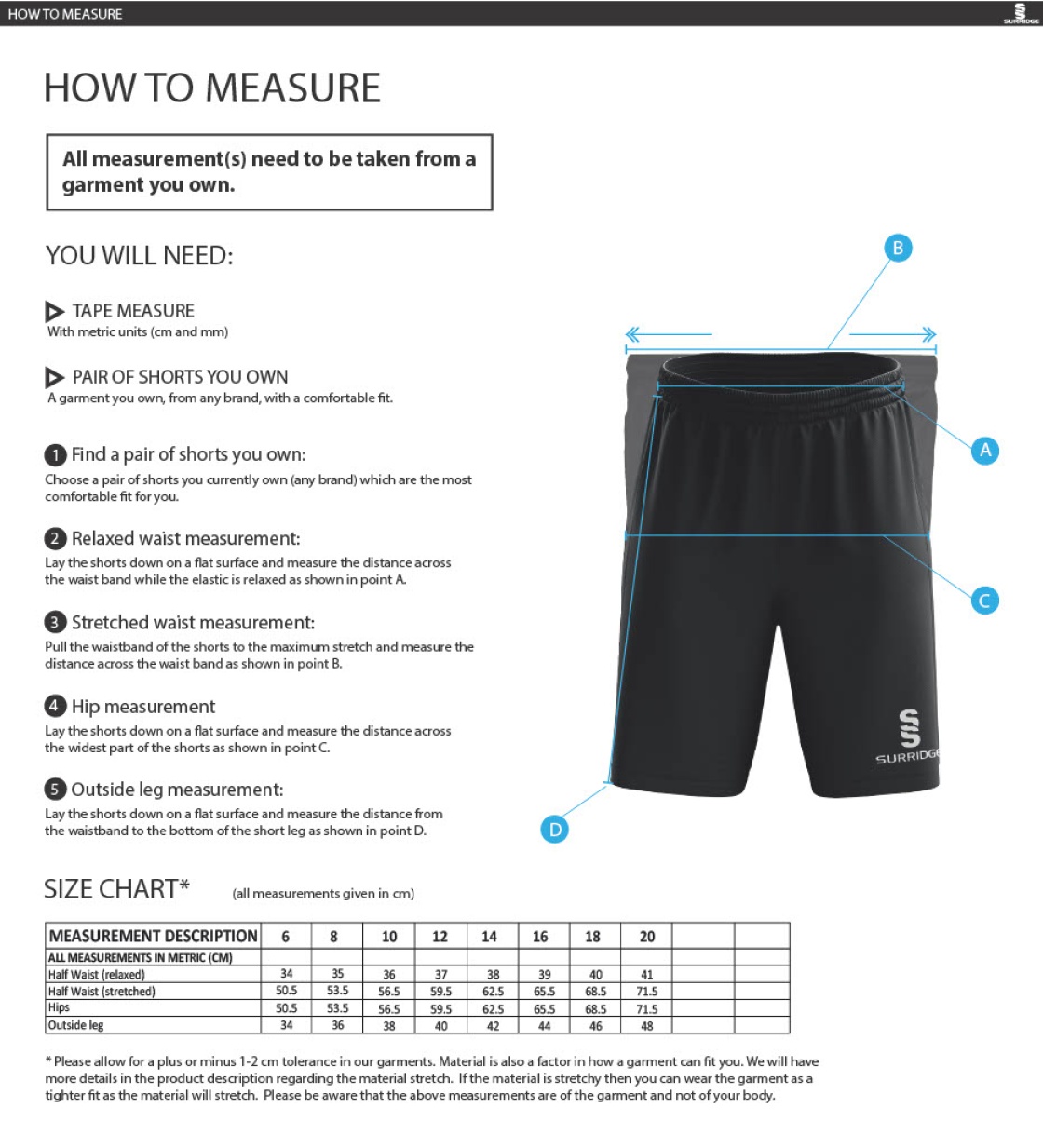 St Annes CC - Women's Leisure Short - Size Guide